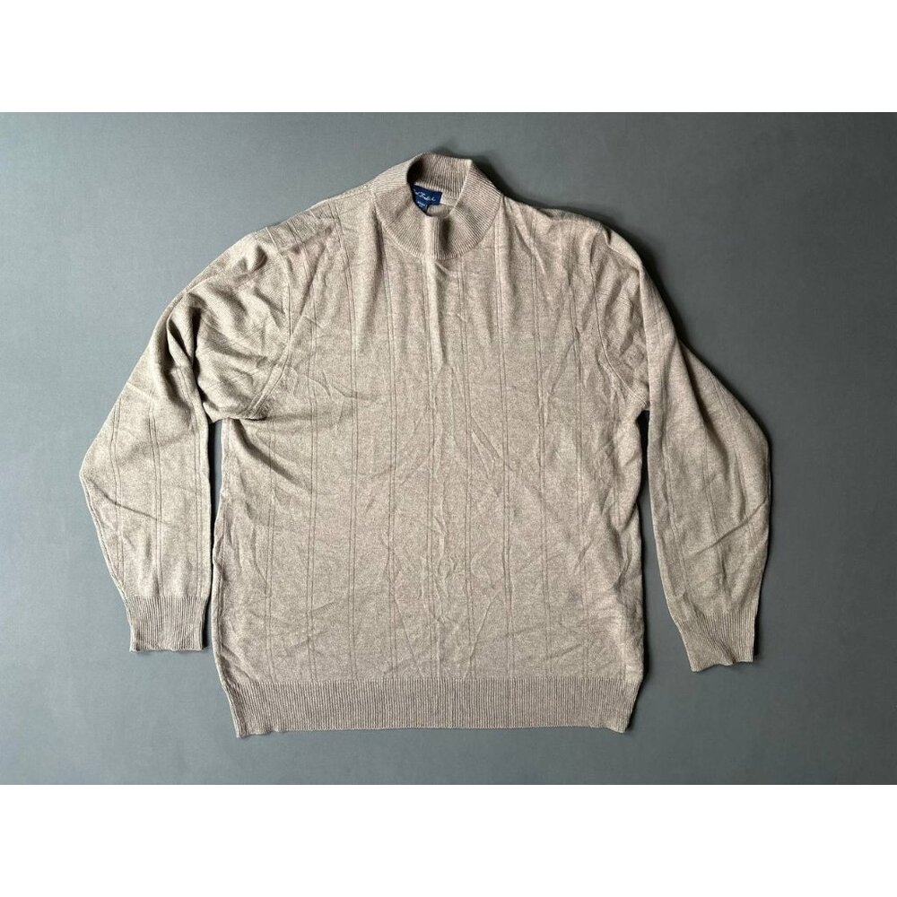 Paul Frederick Beige LS Pullover Sweater Silk Cashmere Blend L Mock Neck